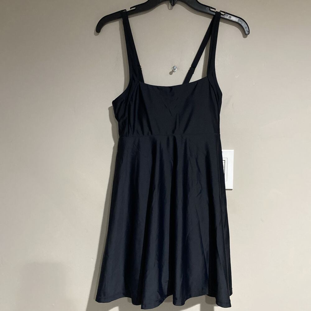 Relleciga Black One Piece Modest Skirted Swimsuit Bathing Suit Dress Sz Sm $119